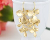 Gold Flower Earrings, Orchid Earrings, Bridal Earrings, Cascading, Sophisticated, Drop Earrings
