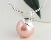 Peachy Pink Pearl Necklace, Sterling Silver Necklace - Stunning Simplicity, Dreamy