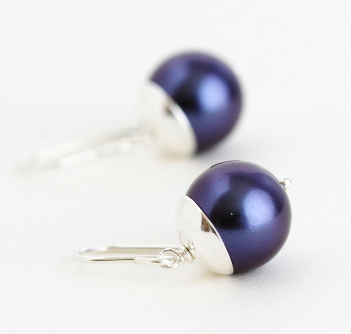 Purple Earrings, Pearl Earrings, Sterling Silver Earrings, Elegant Earrings, Drop Earrings, Memorial Day Sale