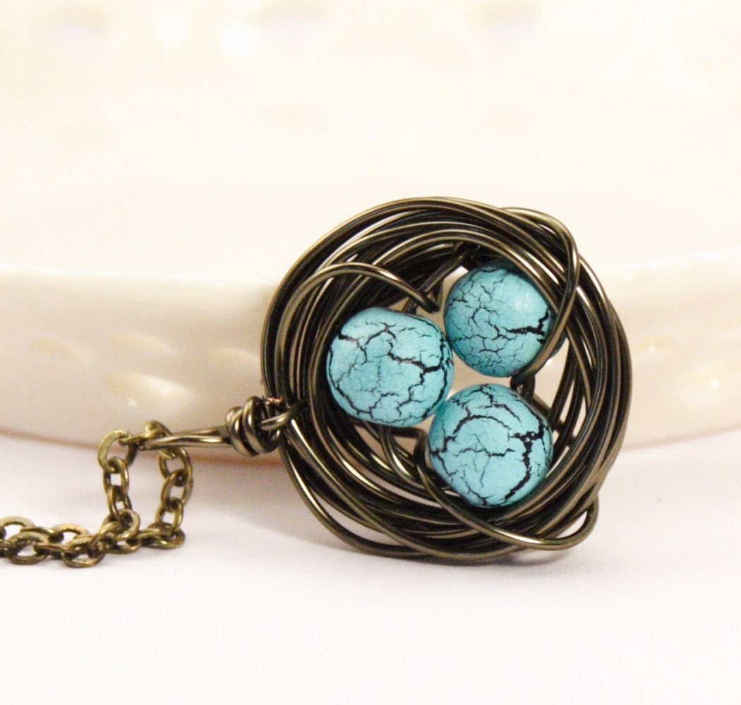 Bird Nest Necklace - Wire Wrapped Bird Nest Necklace - Gift For Mom - Expectant Mom - Grandmother