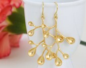 Golden Branch Earrings - Dangle Earrings - Nature Jewelry, Drop Earrings