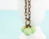 Green Beaded Necklace - Pale Green Necklace - Pastel Green Jewelry - Brass Chain, Memorial Day Sale