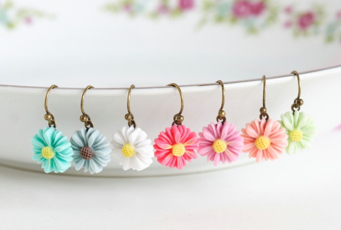 Daisy Earrings, Spring Jewelry - Choose Your Color, Drop Earrings, Memorial Day Sale