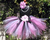 Girls Tutu Skirt for Birthdays - Hot Pink Black White Custom Tutu - ROCKABILLY PIXIE - 14.5'' SEWN Pixie Tutu - sizes Newborn to 5T