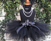 Midnight - Black Cat Tutu Costume Set - Sewn 11'' pixie tutu, black kitty ears headband, removable tail - girls sizes 9 to 12