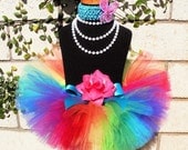 Girls Tutu - Rainbow Birthday Tutu - Imagine - Sewn 6" Infant Tutu & Butterfly Headband Set - up to 24 months - Baby Toddler Tutu Skirt