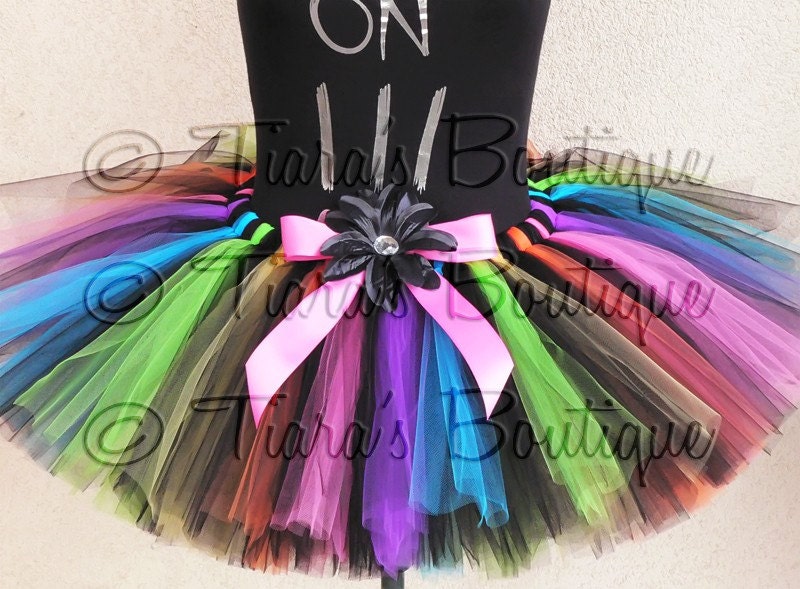 Adult Tutu - Teen Tutu - Pre-teen Tutu - Halloween Tutu - So Cal Punk - Neon Rainbow Tutu - Sewn 12'' Tutu - Size Medium