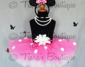 Lovely Little Minnie - Custom Sewn 10" Girls Tutu - hot pink and white with polka dots - sizes up to 5T - TUTU ONLY