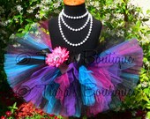 Girls Tutu Skirt - Birthday Tutu - Punk Rock Blue, Black, Purple, Fuchsia Tutu - Sewn 8" Tutu - Electric - sizes Newborn to 5T - Photo Prop