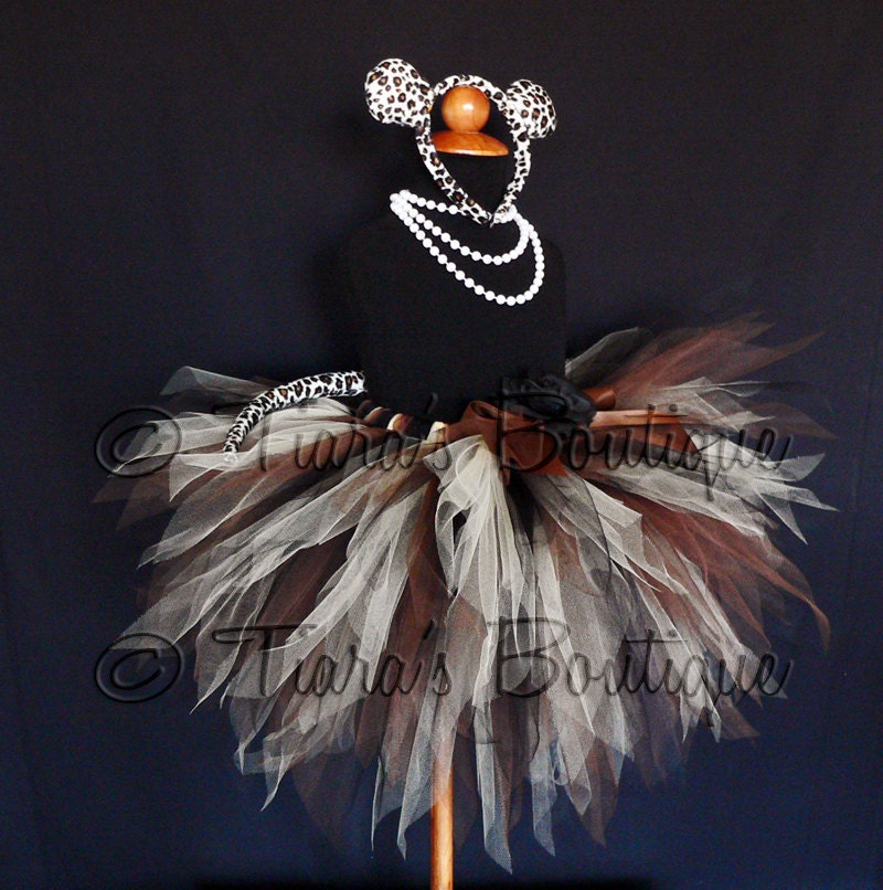 Luxurious Leopard Tutu Costume - Brown Black Beige Pixie Tutu - Custom Sewn 15" 3 Tiered Pixie Tutu, Ears & Tail - Girls sizes 9 to 12