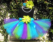 Girls Birthday Tutu Skirt - Blue Lime Green Purple Tutu - Forget Me Not - Custom SEWN 10" Tutu - sizes newborn up to 5T