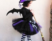 Tutu Witch Costume - Willow, the Wild Witch - Black, Purple, and Zebra Sewn 10" Tutu & Witch Hat - sizes Newborn to 5T - Wings Not Included