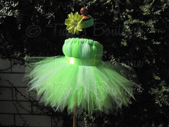 Girls Tutu Dress - Birthday Tutu - Green Fairy Tutu - Halloween Costume - Tinkerbell - Sewn Pixie Dress - sizes 18-24 months, up to 20" long