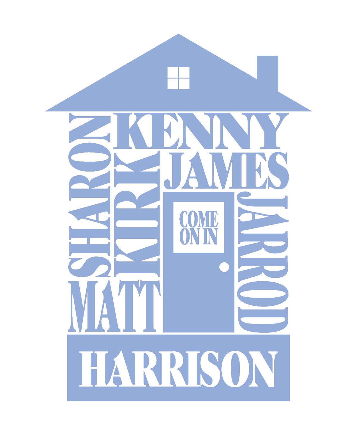 Pale Blue - Personalized Family Name House Print - 8x10 - FREE SHIPPING (WORLDWIDE)