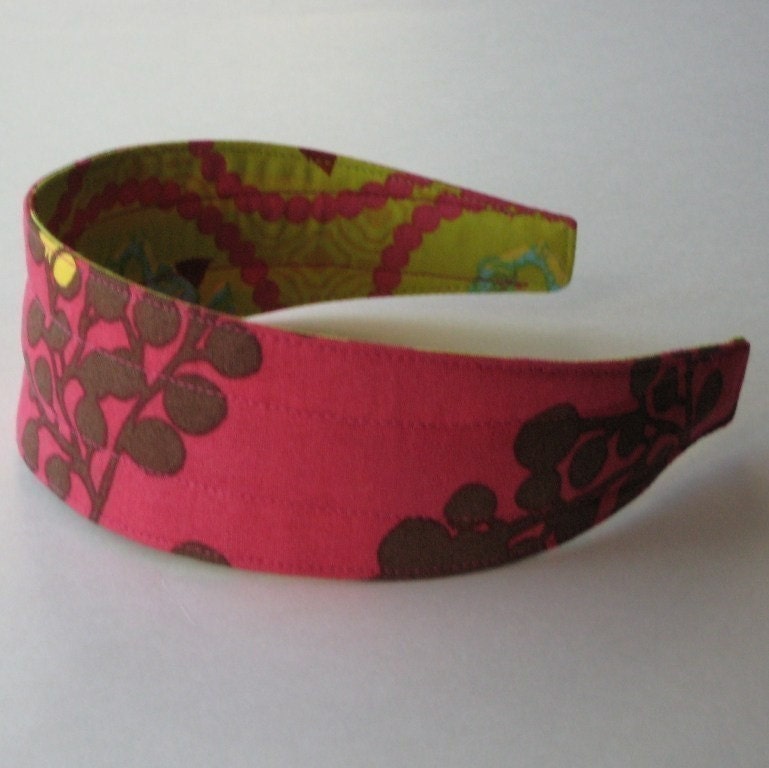 REVERSIBLE Fuschia Pods Garden Party COMFORT FIT Fabric Headband