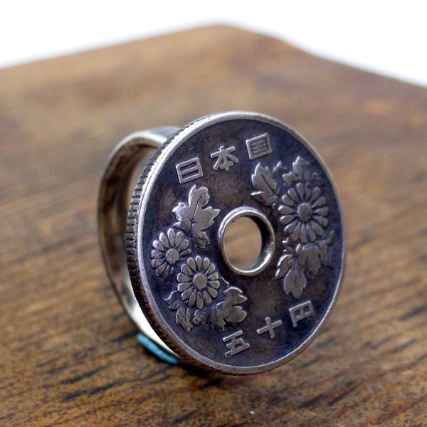 NIPPON  Japanese  coin and sterling silver ring