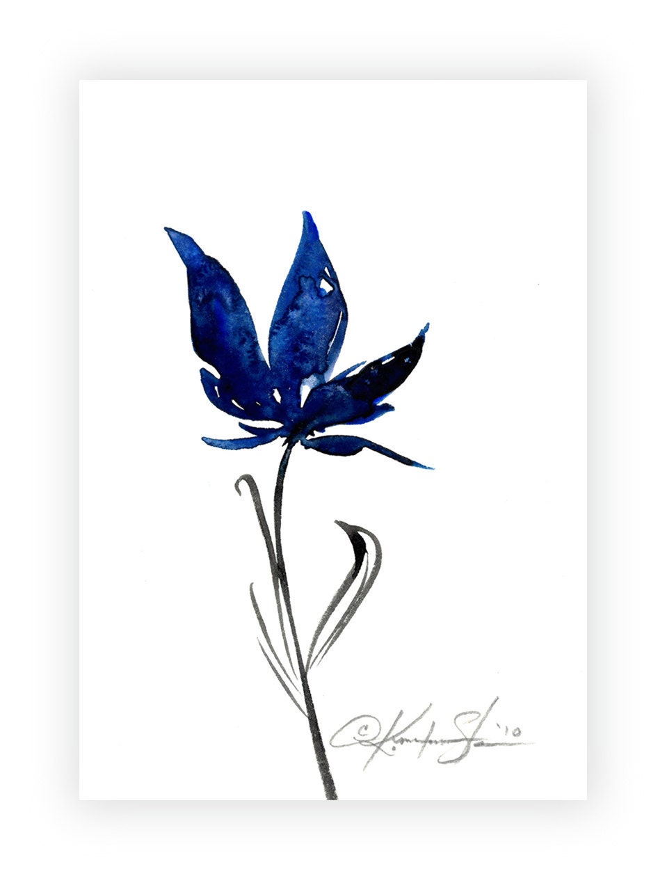 Blue Bloom ... Original abstract floral flower Watercolor painting EBSQ ... Free Shipping