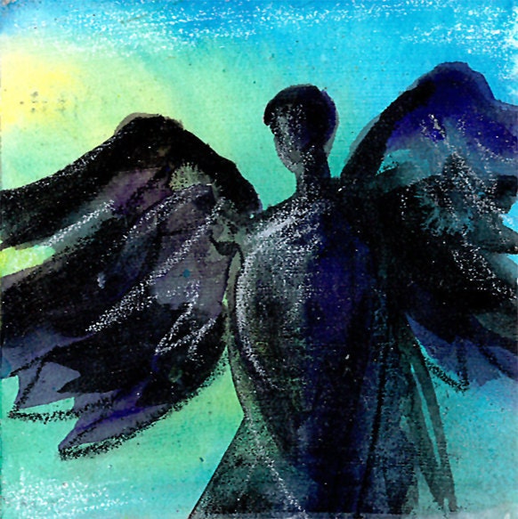 Woodblock Angel 7 .... Original Abstract Acrylic Painting on wood by Kathy Morton Stanion EBSQ