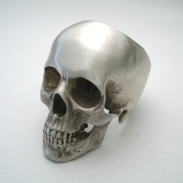 silver skull ring full