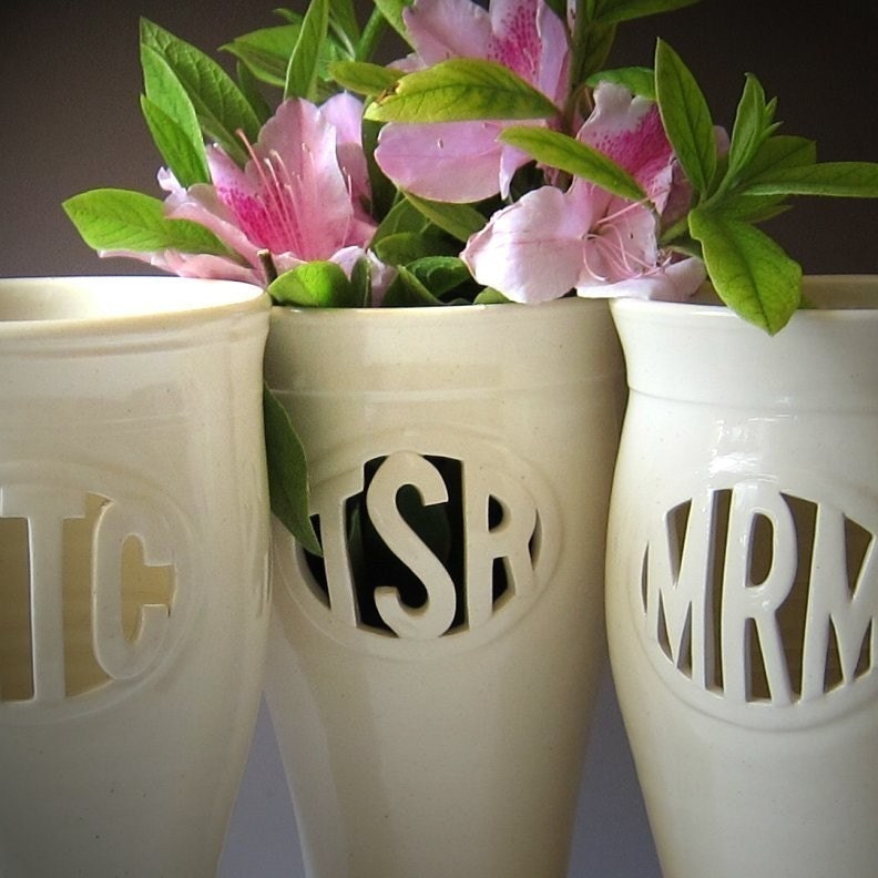 INFO ON .... Custom Monogram Vase - Wedding, commitment ceremony / bridesmaid gift - handmade to order