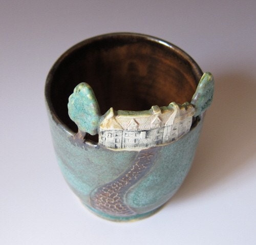 Home Sweet Home - Small Arts and Crafts style Vase / Rose Bowl