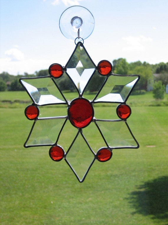 Stained Glass Star, Red Star, Christmas Ornament, Holiday Decoration