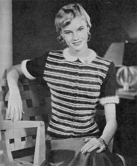 Angora Striped Sweater - Vintage Knitting Pattern circa 1940 - Digitally Restored E-book