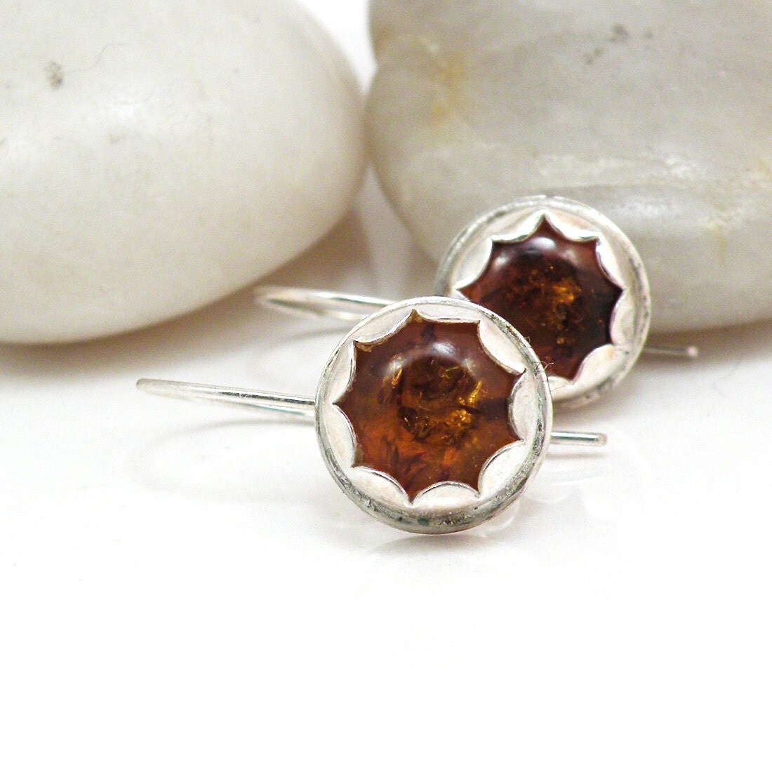 Amber Earrings on Amber Earrings Sterling Silver Flower Jewelry Amber Blooms