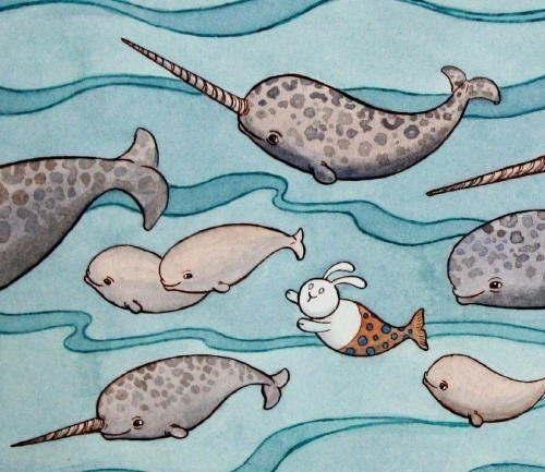 Large Print Arctic - Narwhal Bunny Ocean Art