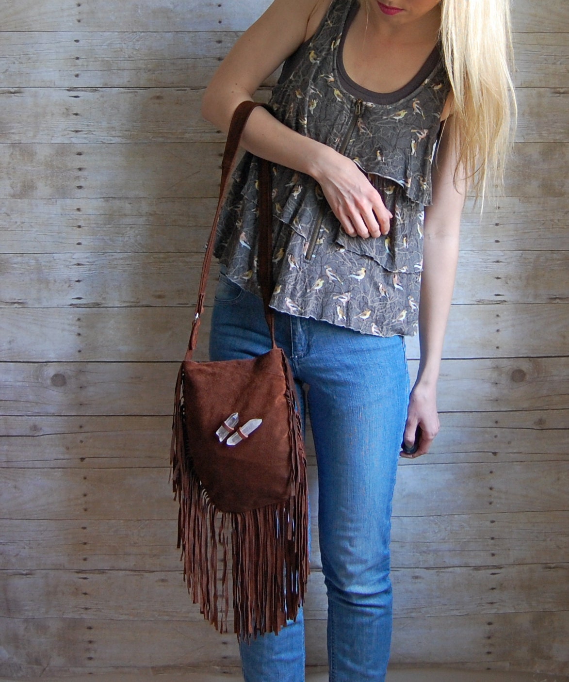 SALE ///  Brown Fringe bohemian navajo bag