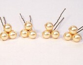 6 gold pearl hairpins, wedding hair accessory jewelry, accessories, harvest gold, canary, butter, sunbeam, sunshine, buttercup, banana