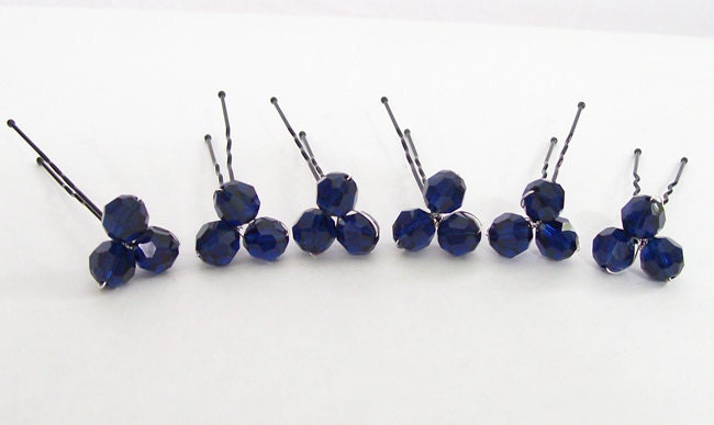 6 Navy Blue Crystal Wedding Hairpin Accessories