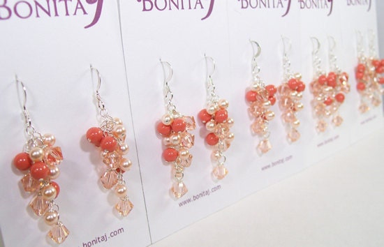Peach & Coral Chandelier Bridesmaid Earrings, tangerine, tangelo, salmon, pumpkin, nude tone, skin tone, orange, papaya, poppy, persimmon
