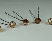 6 Copper Crystal Round Wedding Hair Jewelry Accessories, Bobby pins, sunbeam, cocoa, cashmere, wild mushroom, butterscotch
