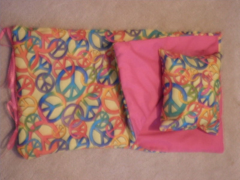 Handmade Sleeping Bag (Pink Peace Sign) fits 18 inch Doll Like American Girl