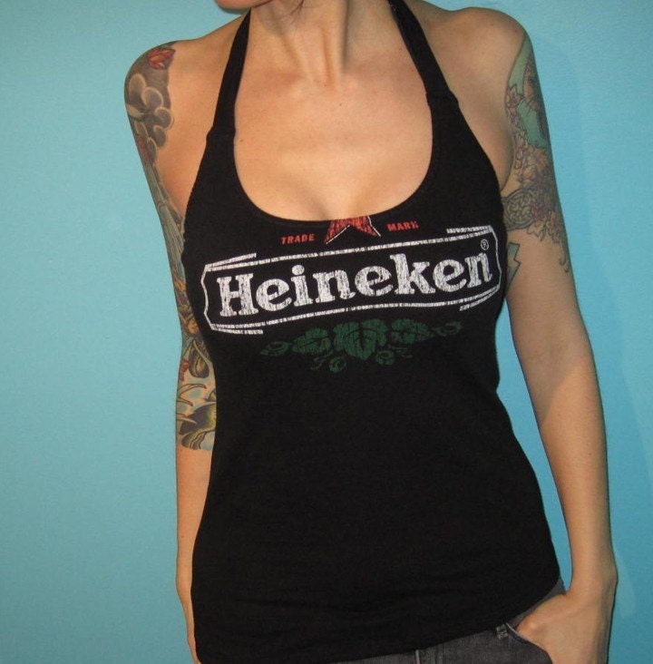 madfoxes HEINEKEN halter diy top punk beer rock shirt Small Medium Large