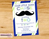 Little man- Mustache Birthday Party Invitation - Digital File or Printed