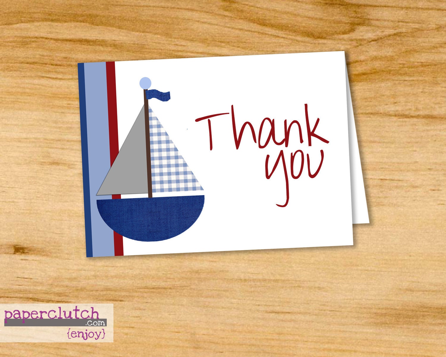 Sailboat- Nautical- Birthday Party Thank You Card - Digital File or Printed