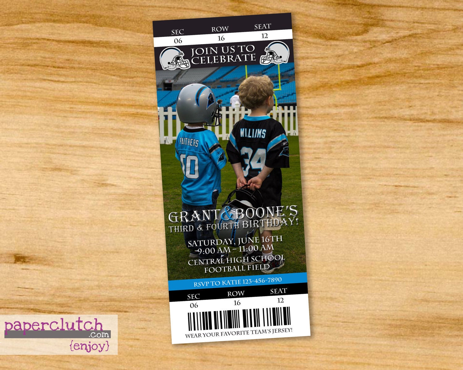 Ticket Stub Birthday Invitation -Any Team Color - Any Sport- Digital File or Printed