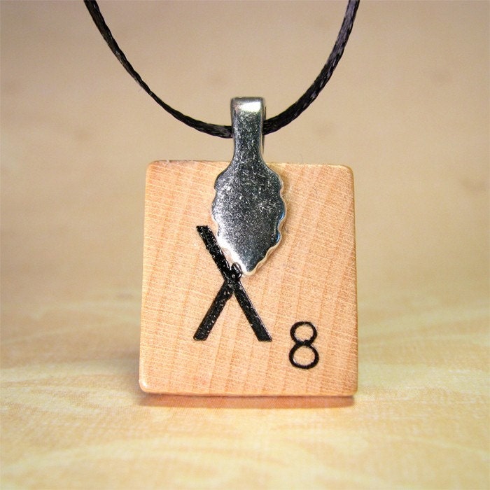 Scrabble Tile Pendant Necklace - Rock Star Swirl - Letter X - Upcycled Recycled
