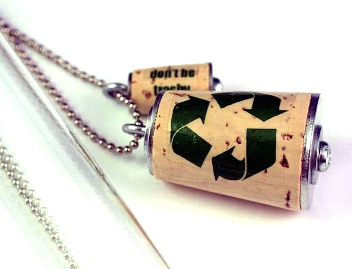 Recycle Cork Necklace - Don't Be Trashy - Uncorked In Test Tube - Green