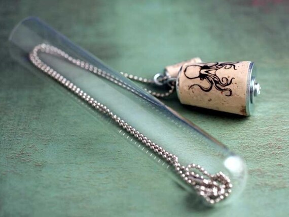 Octopus Necklace - Cork In Test Tube - Upcycled Jewelry by Uncorked - Eco Friendly