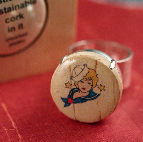 SAILOR GIRL Tattoo Wine Cork Ring - Recycled by Uncorked