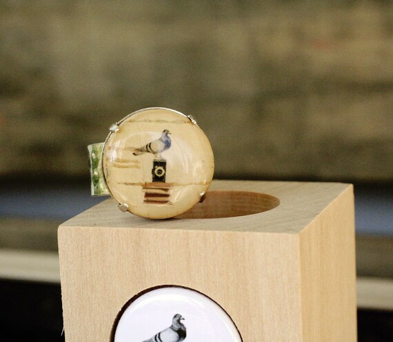 Camera Typewriter Ring - Upcycled Wine Cork Jewelry - Photographer Pigeon by Uncorked