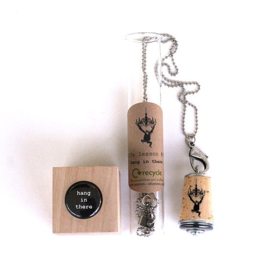 Monkey Chandelier Necklace - Upcycled Cork in Test Tube - HANG IN THERE by Uncorked