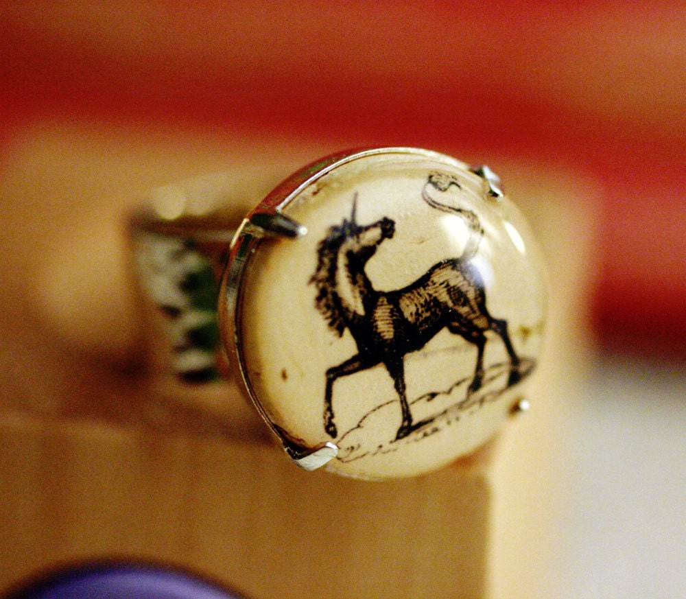 Unicorn Jewelry - Cork Ring in Wood Block - Upcycled by Uncorked