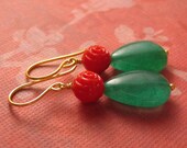 Vintage - Verdant Rose Earrings - Lucite and New Jade