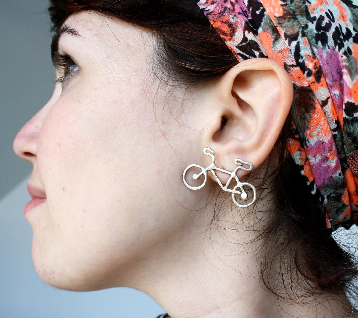 Bike Earrings- Handmade Sterling Silver Studs