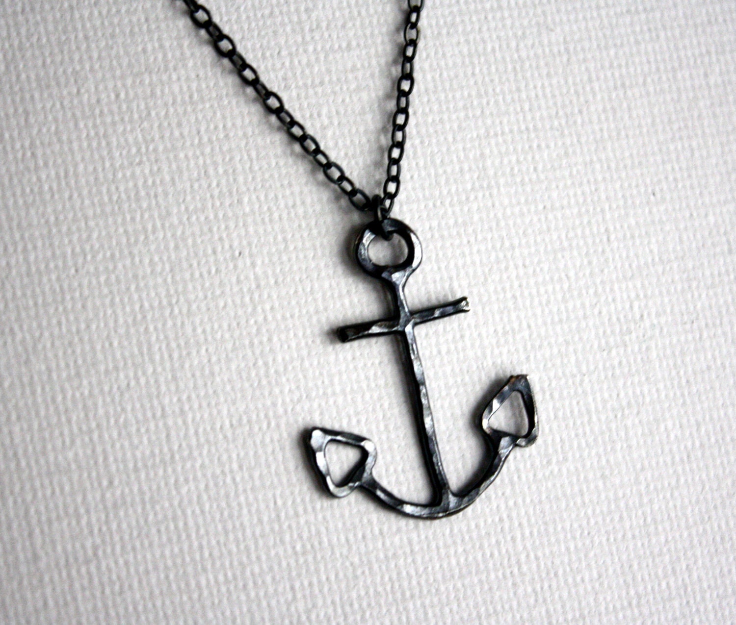 Oxidized Black Anchor Necklace- Handmade Sterling Silver