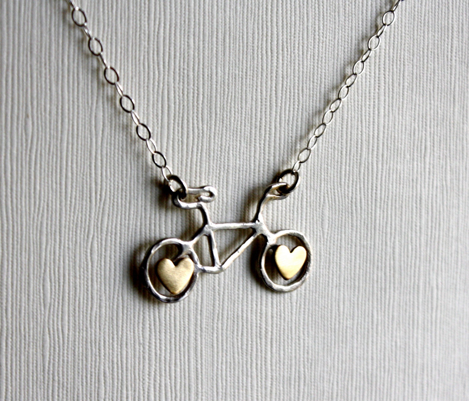 Ready to Ship- Tiny Sterling Silver Bike with Brass Hearts